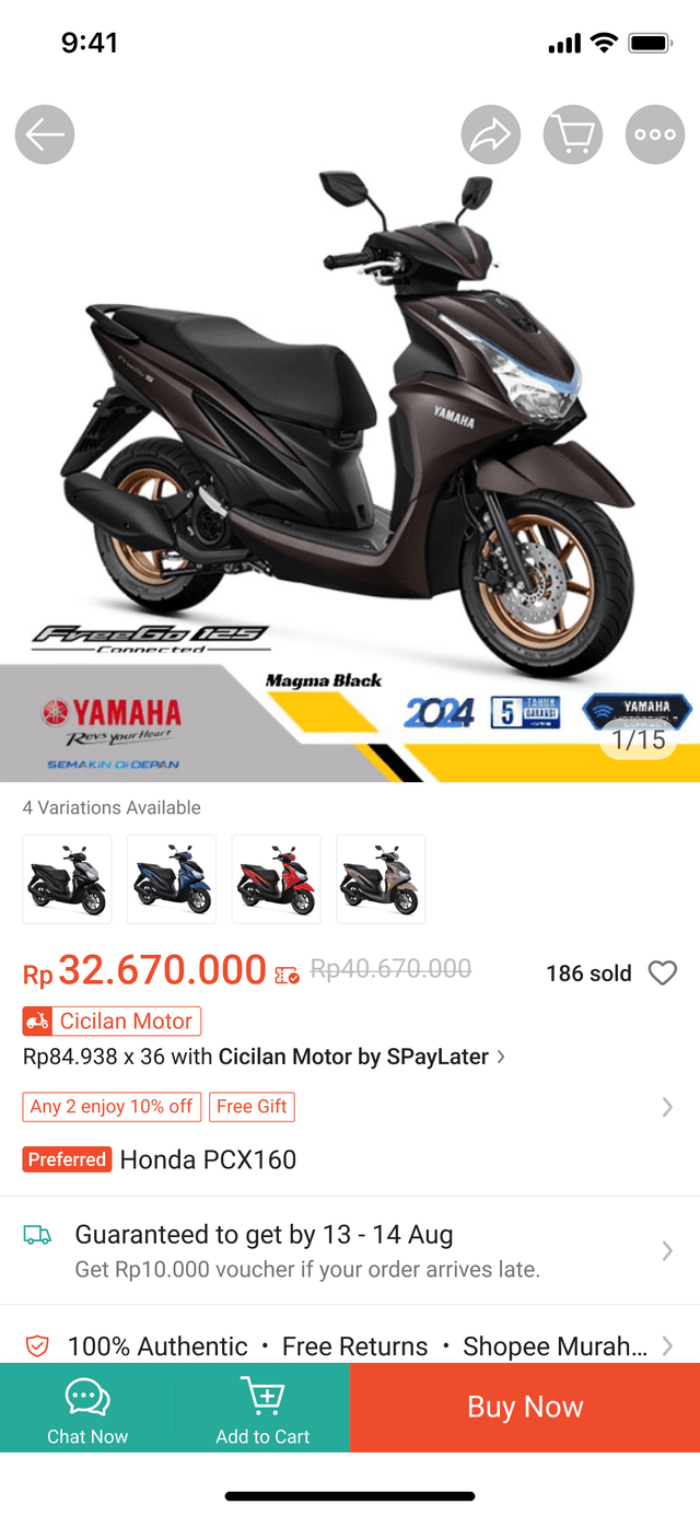Pilih motor di Shopee