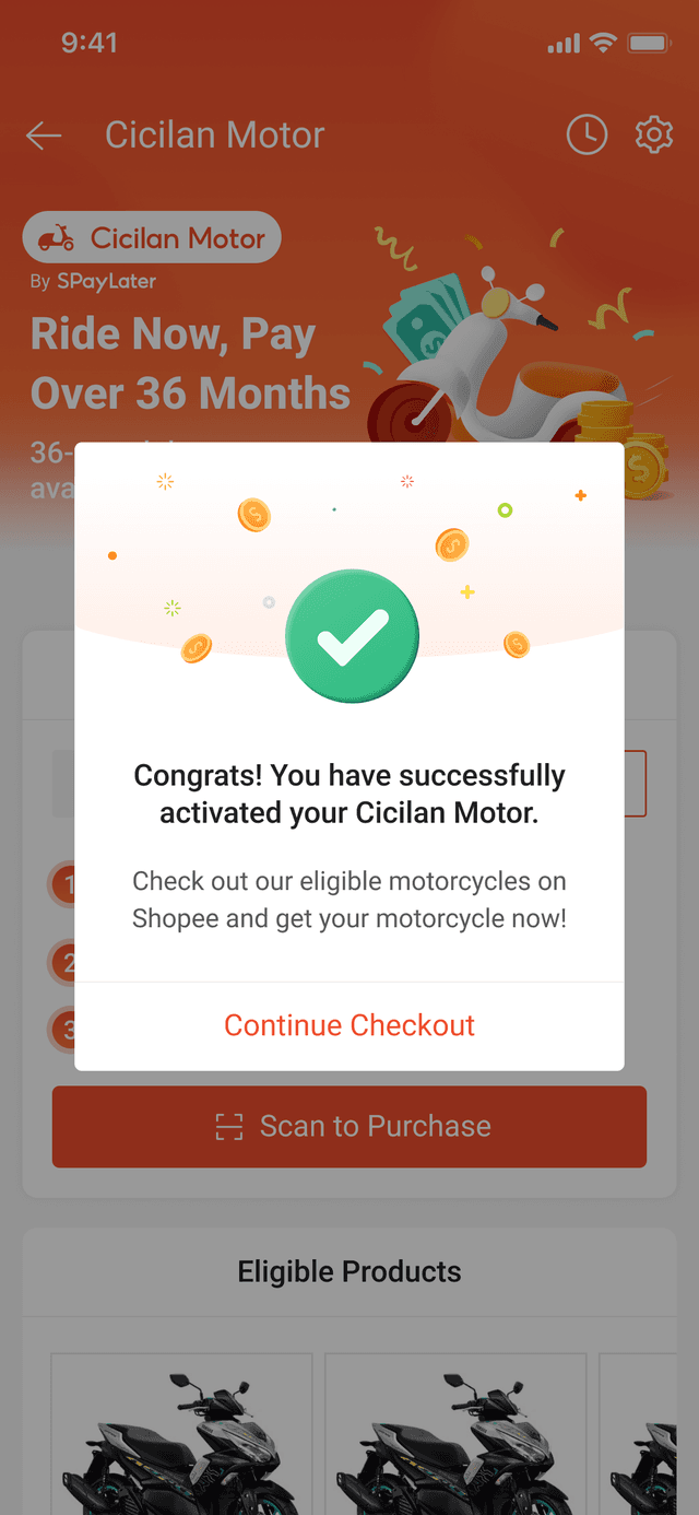 Aktivasi Cicilan Motor berhasil