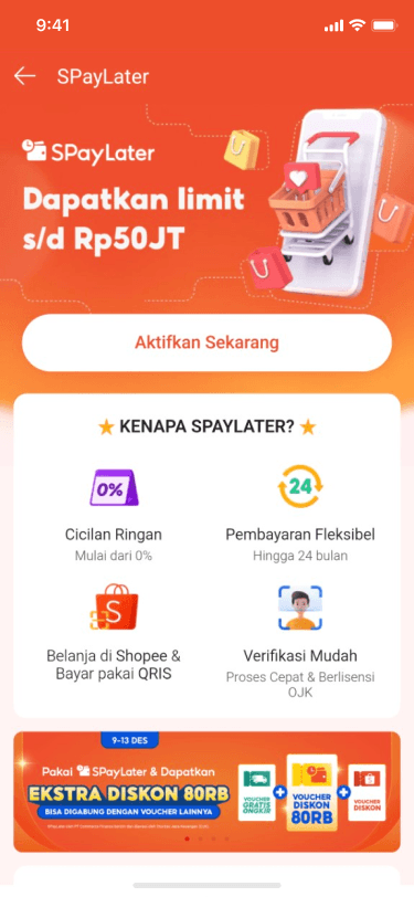 Layar aktivasi SPayLater di aplikasi