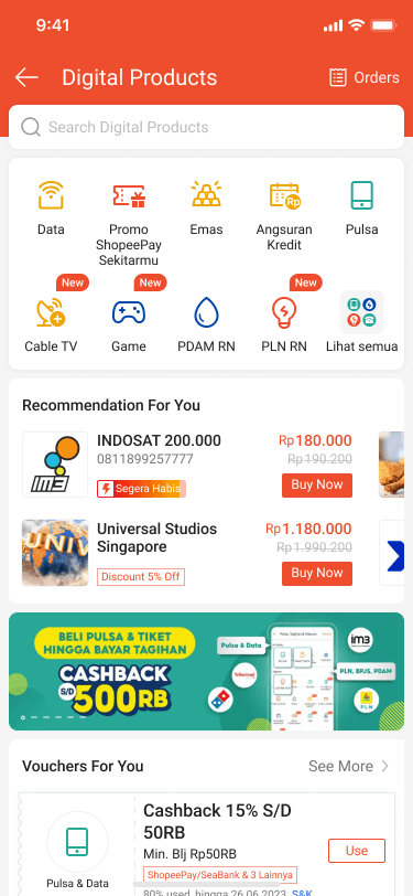 Halaman Produk Digital dan kategori
