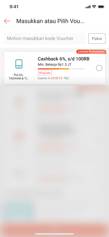 Pilih voucher dengan SPayLater