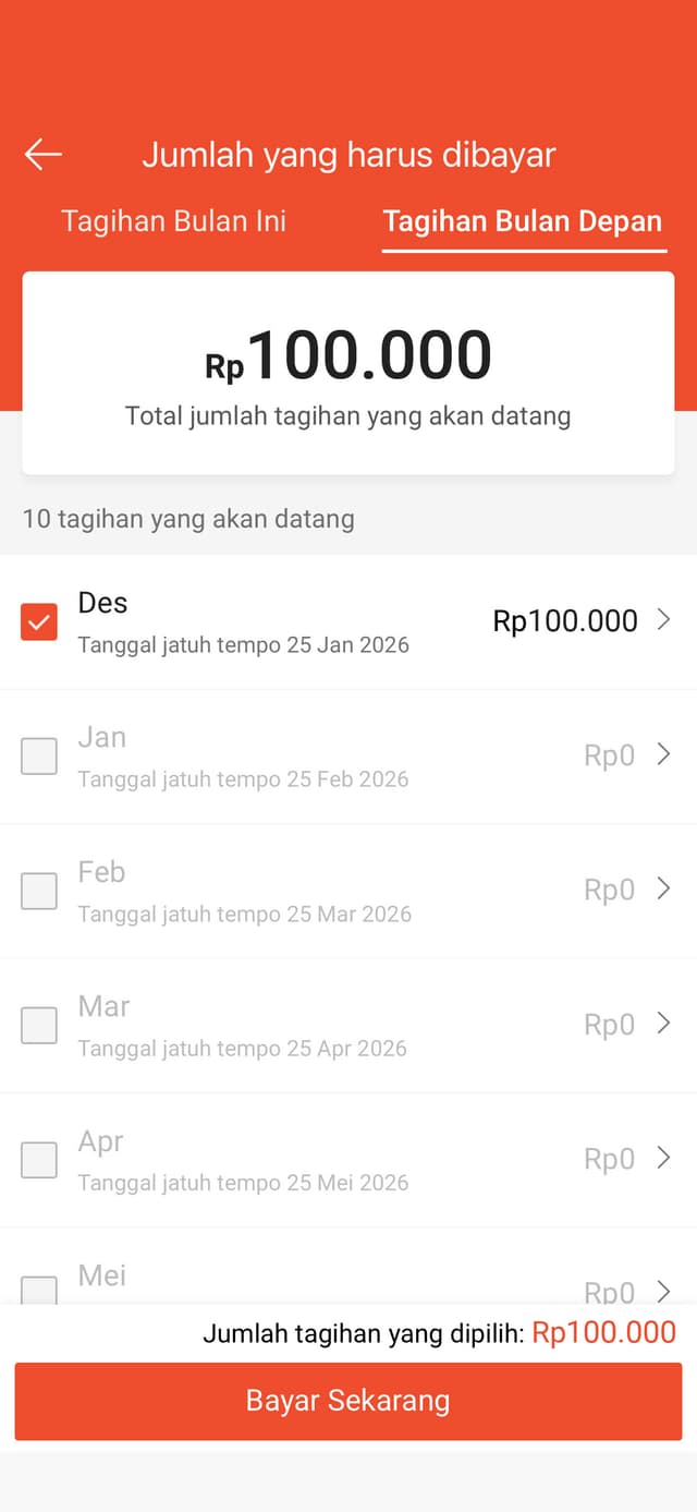 Layar ringkasan tagihan SPayLater