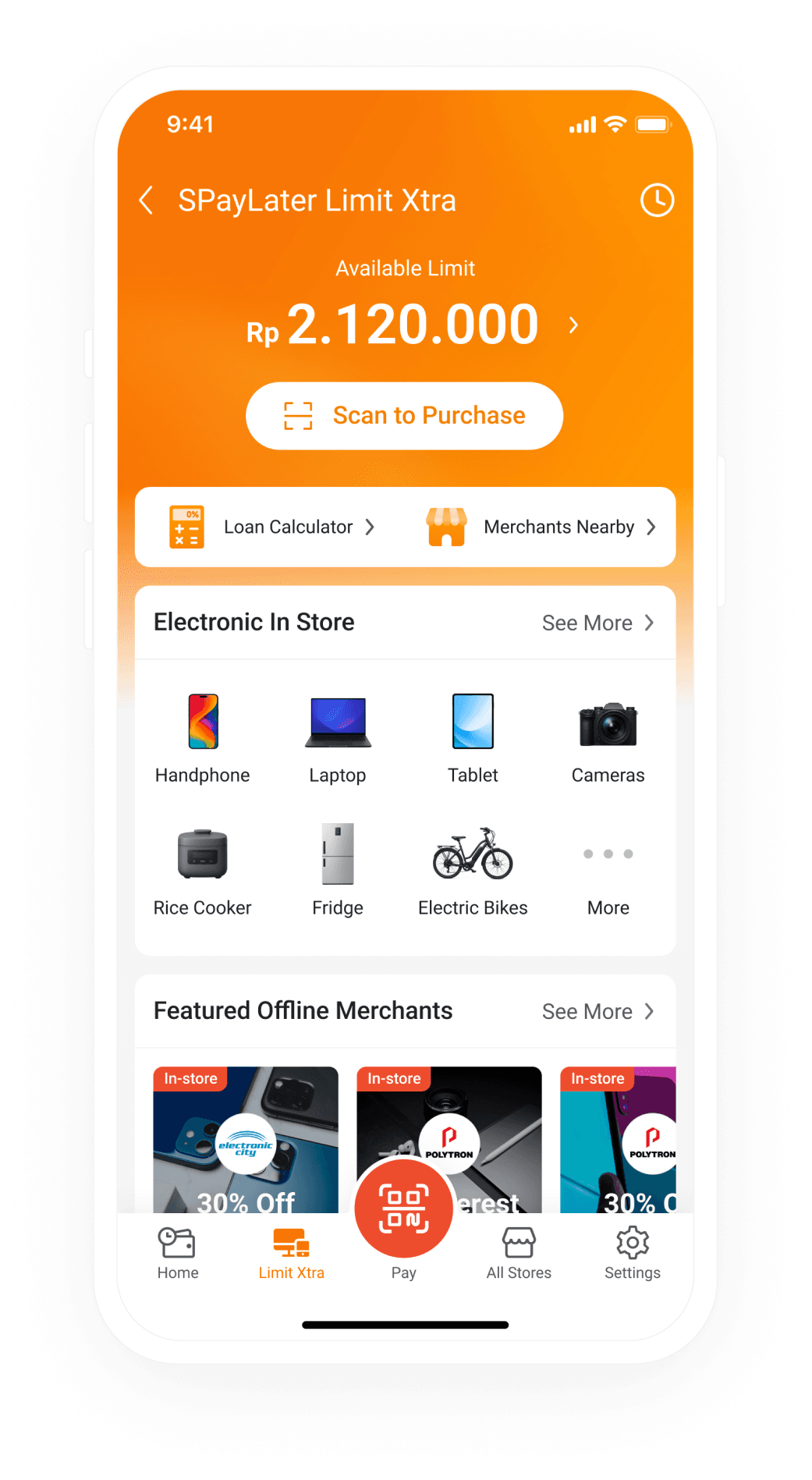 SPayLater Limit Xtra app interface