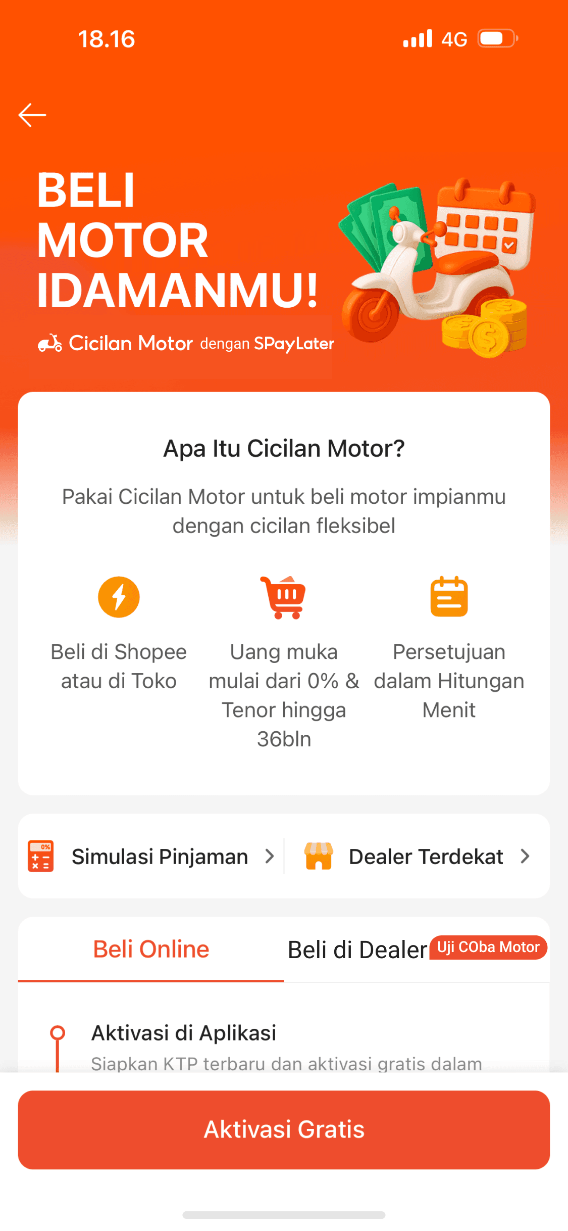 Cicilan Motor by SPayLater app interface